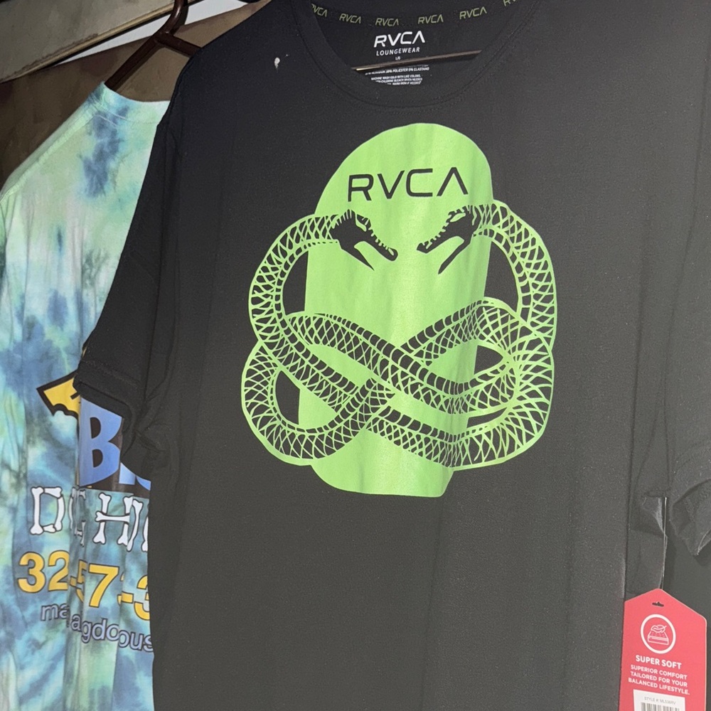 RVCA Black Tee with Green Reptile Design